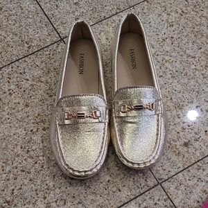 Metallic Gold Women's Loafers